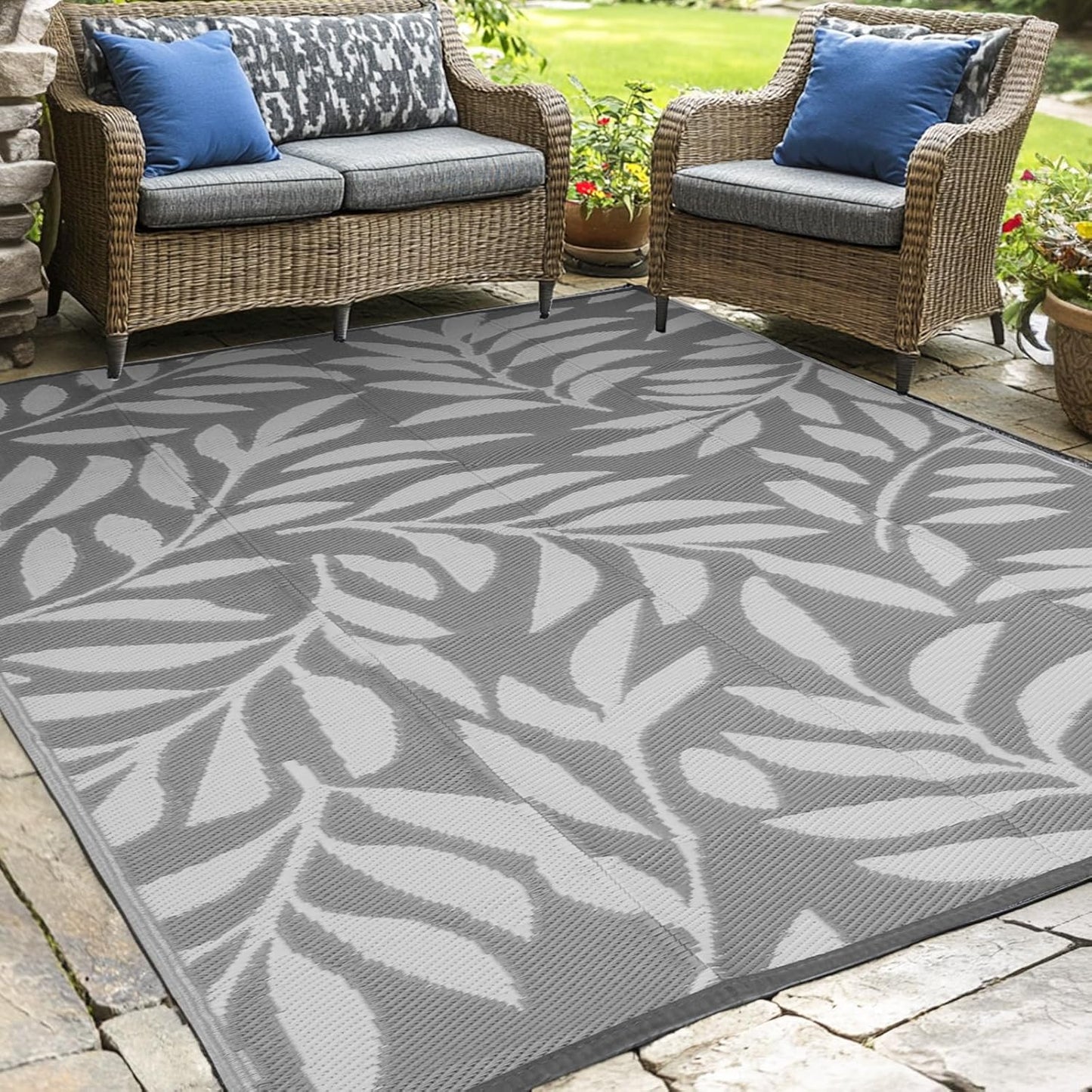 wikiwiki Outdoor Rug 9x18ft Waterproof Reversible Mat for All