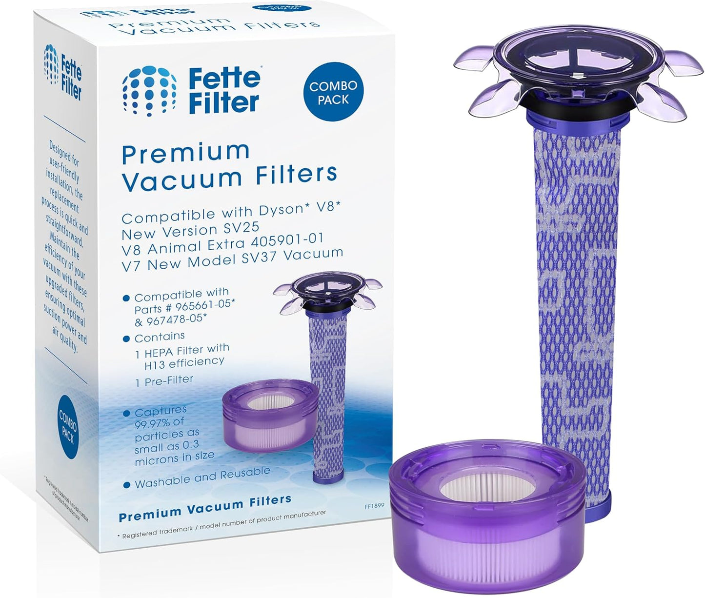 Fette Filter - V8 Vacuum Filter Kit, Compatible with Dyson V8 SV25 & V7 SV37
