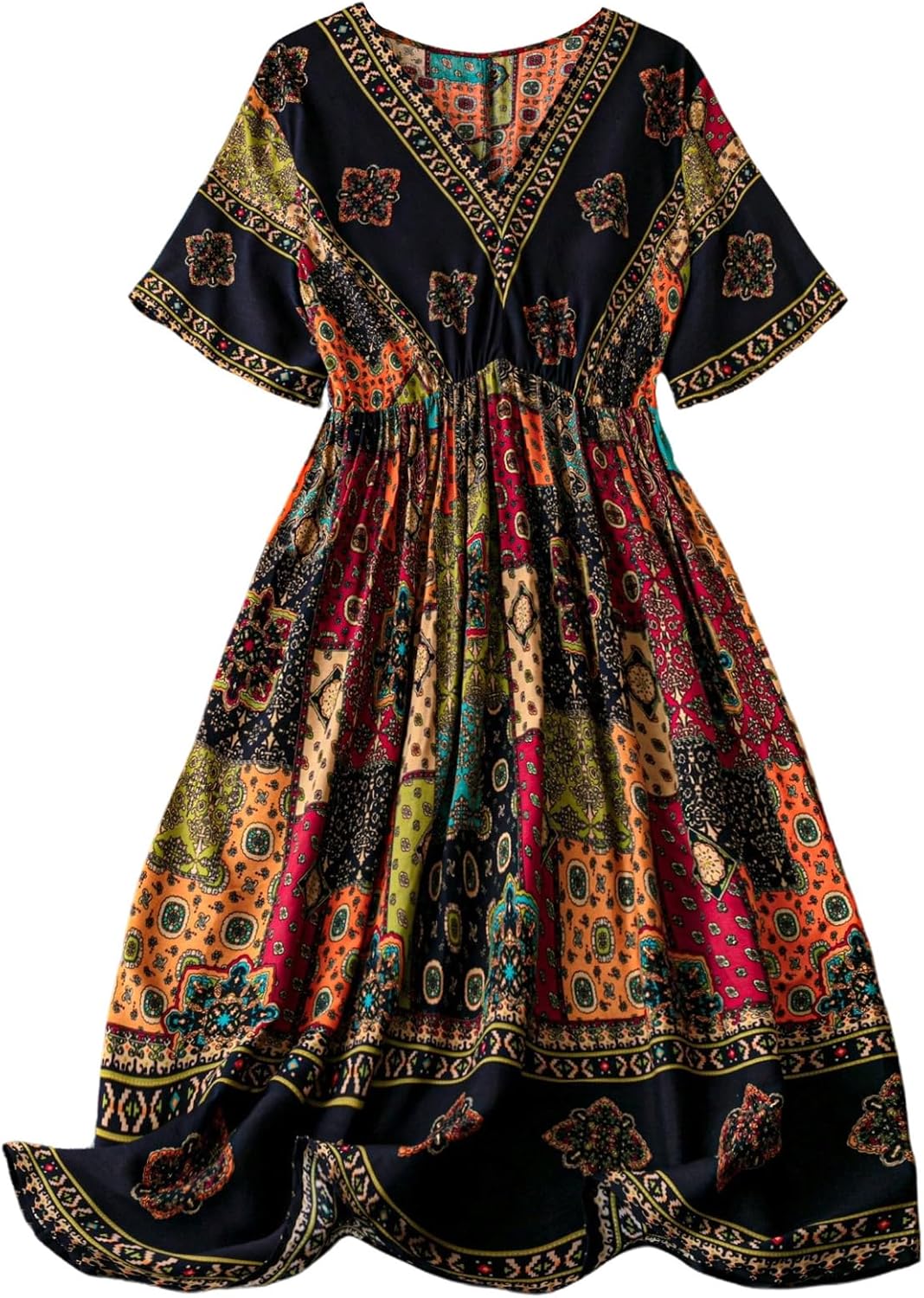Floerns Women's Plus Size Boho Floral V Neck Short Sleeve Dress