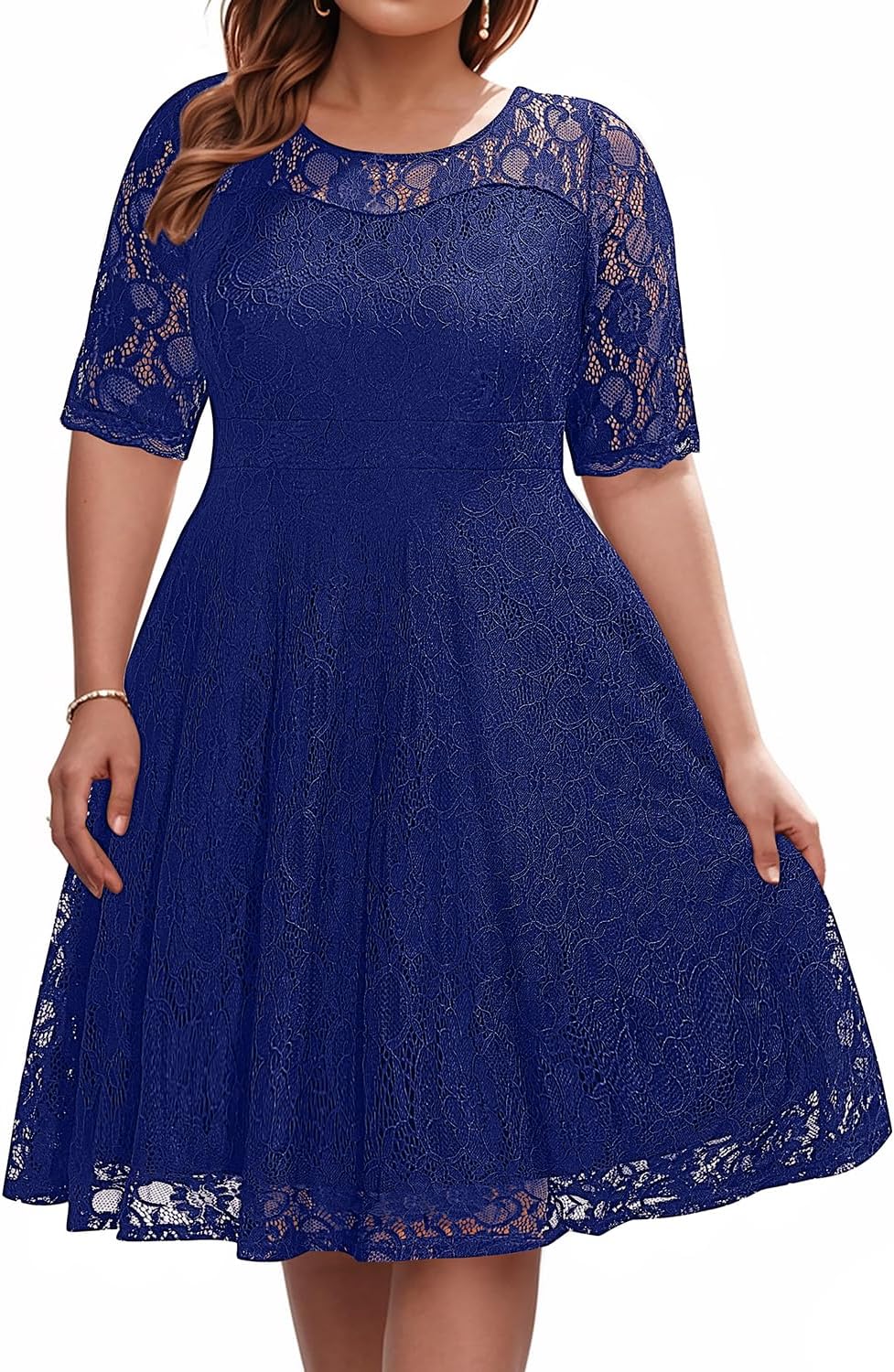 Women's Plus Size Lace V Neck Midi Dress for Special Occasions