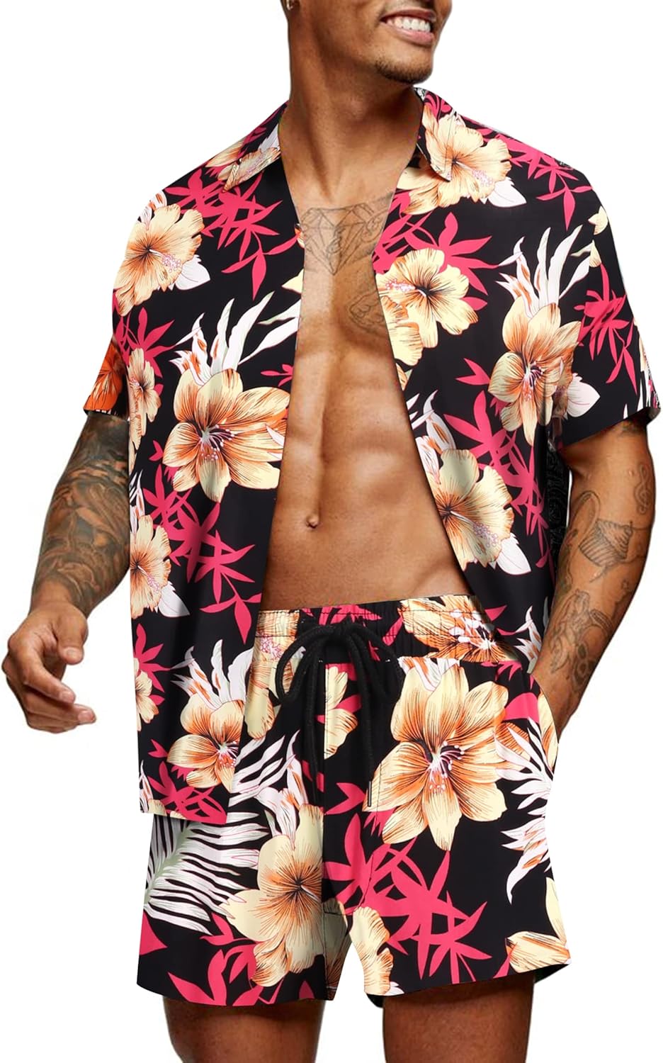 COOFANDY Men's Hawaiian Matching Set for Summer Beach Fun