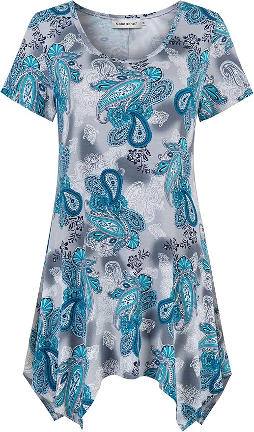 Nandashe Women Short Sleeves Tunic Shirts for Casual Style