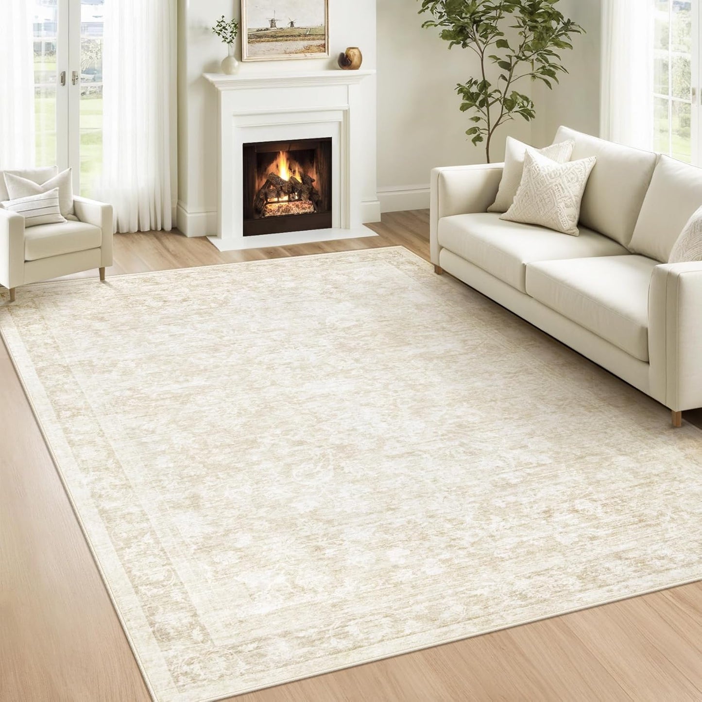 5x7 Area Rugs for Living Room: Vintage Floral Non-Slip Carpet