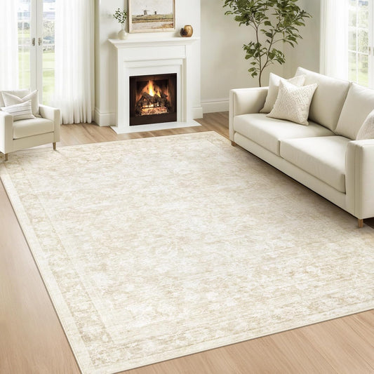 5x7 Area Rugs for Living Room: Vintage Floral Non-Slip Carpet