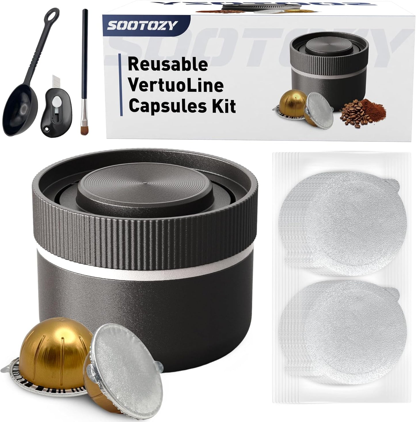 Refillable Pods Kit +100 Foil Seals for Nespresso Vertuo