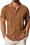 COOFANDY Men's Knit Button Down Shirt Vintage Short Sleeve