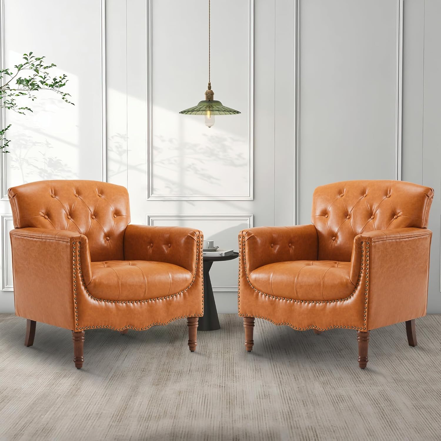 Set of 2 Mid-Century PU Leather Accent Chairs for Stylish Comfort
