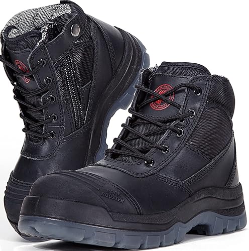 ROCKROOSTER Men's Steel Toe Work Boots with YKK Zipper Design