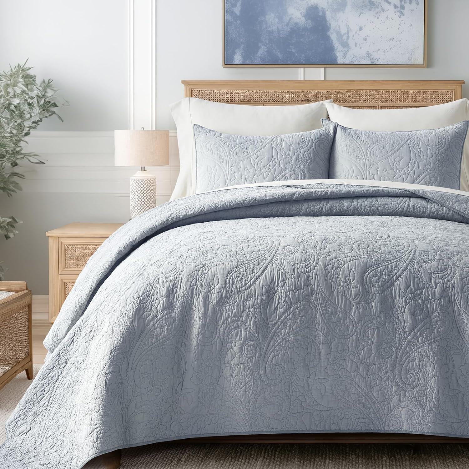 EVERGRACE 100% Cotton Paisley Quilt Set for King Size Beds