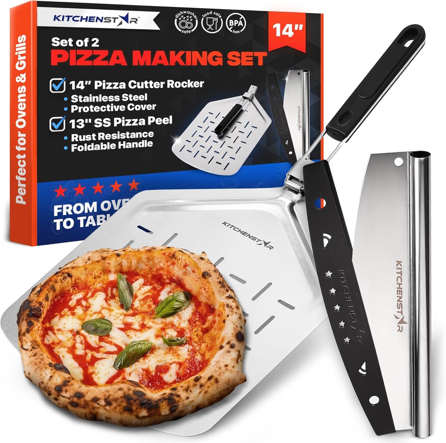 14in Pizza Making Kit with Cutter and Peel for Perfect Pies
