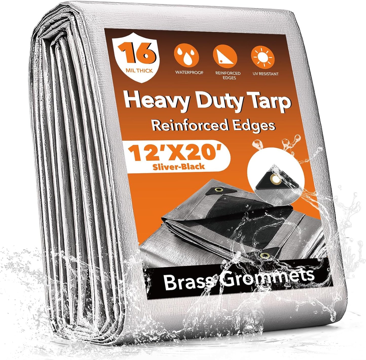 12x20FT Waterproof Tarp - Heavy Duty, UV Blocking, Tear Resistant