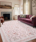 Pink Floral Print Rug 9x12 - Washable Moroccan Trellis Large Rug
