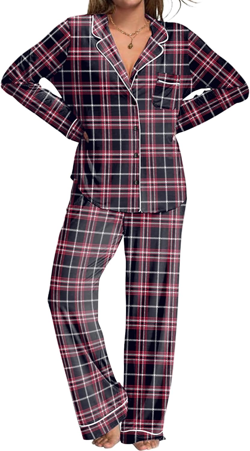 Ekouaer Womens Pajamas Set 2 Piece Soft Long Sleeve Sleepwear