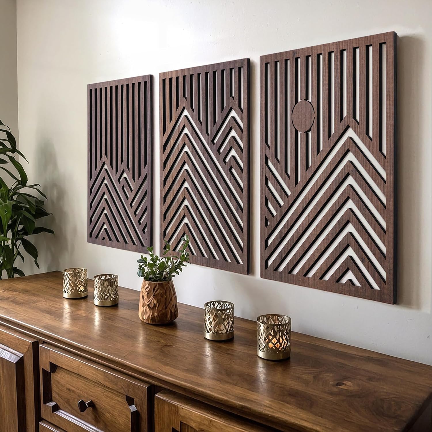 qmmp Modern Wooden Wall Sculptures Set of 3 for Home Decor