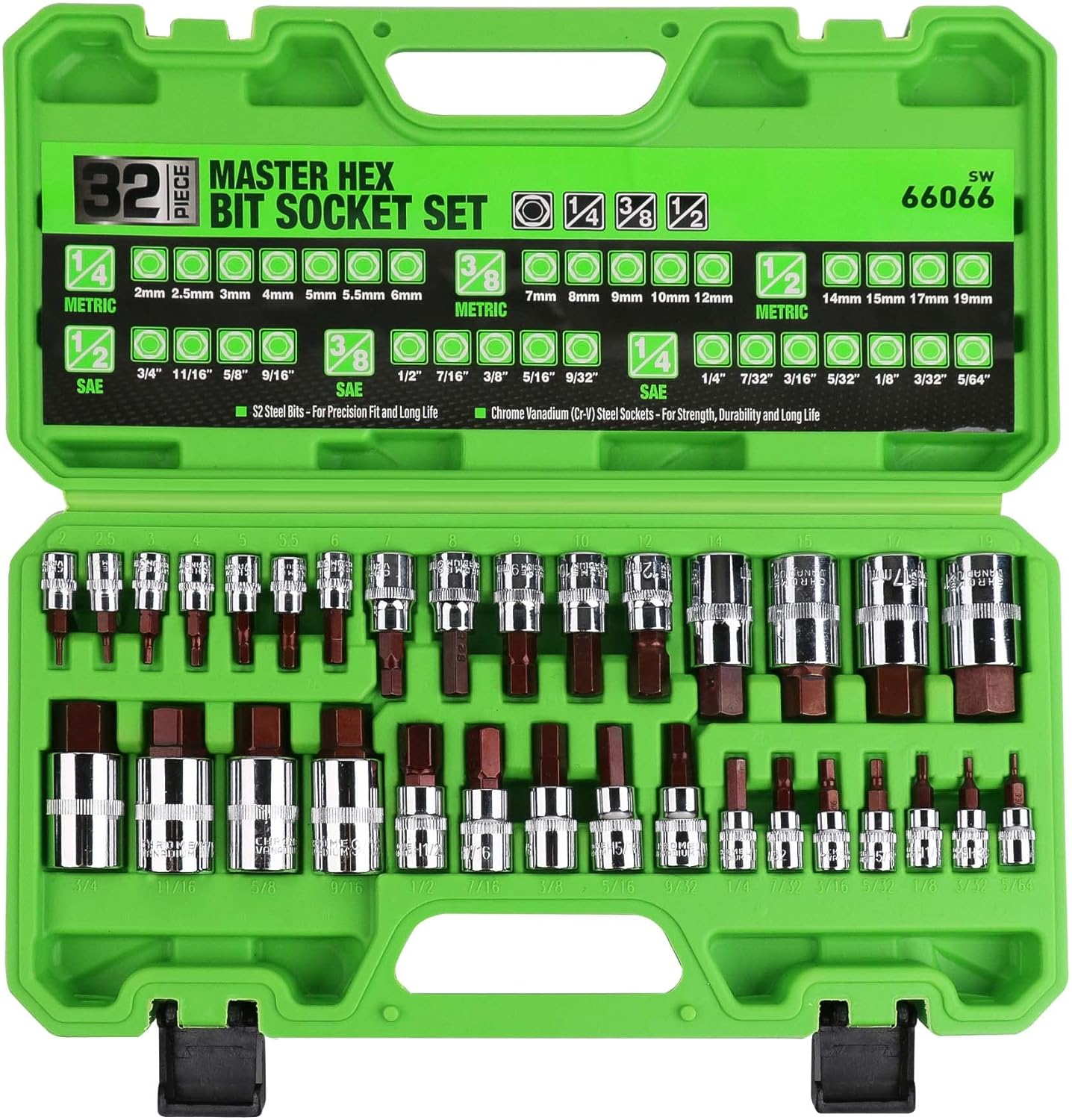 32 Piece Hex Bit Socket Set for Auto Repair and Home Use