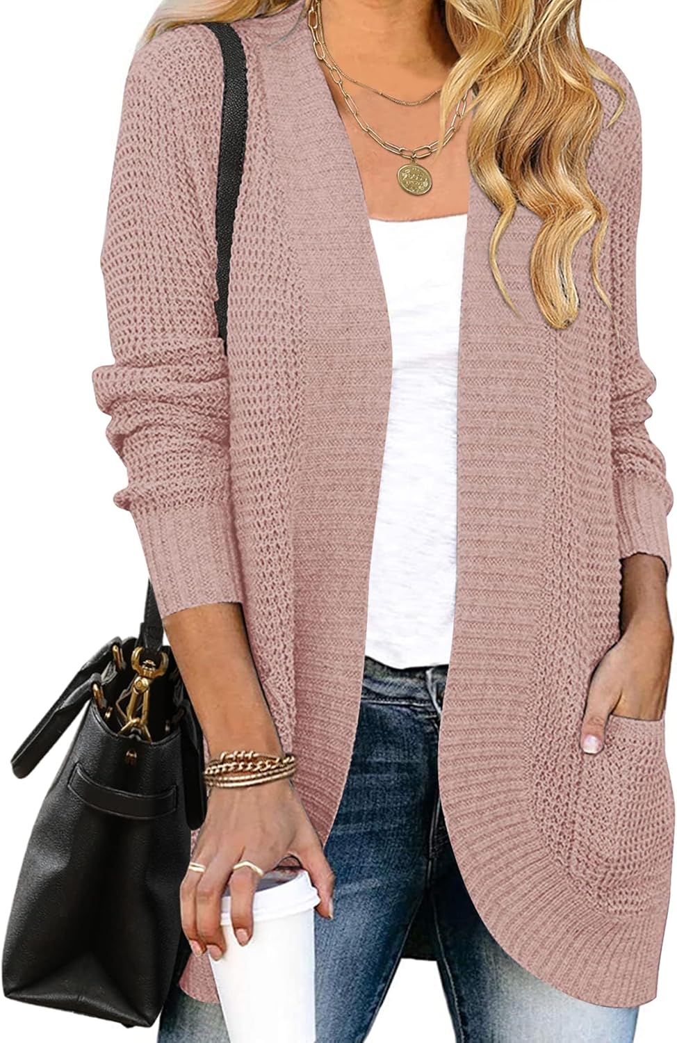 ZESICA Women's Long Sleeve Open Front Cardigan for Fall Winter