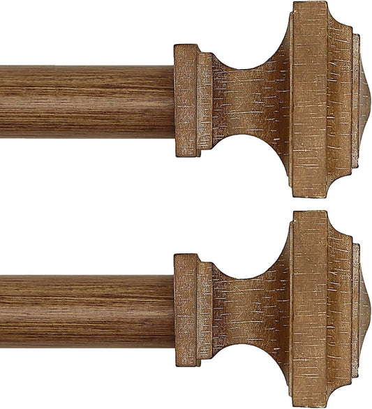Wooden Curtain Rods for Windows 48-84 inches with Decorative Finials