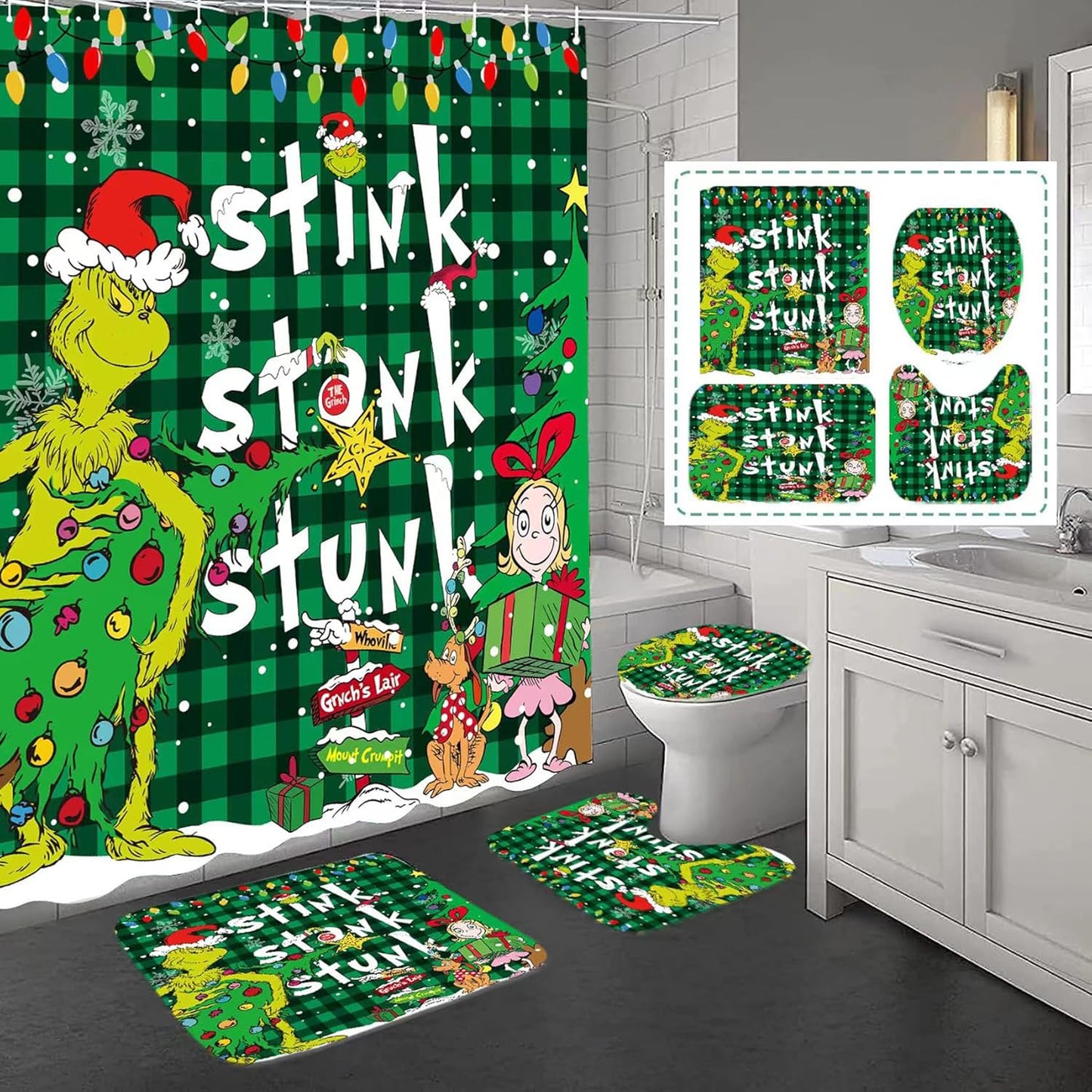 Christmas Bathroom Set with Non-Slip Rugs - Festive Holiday Decor by BATERZO