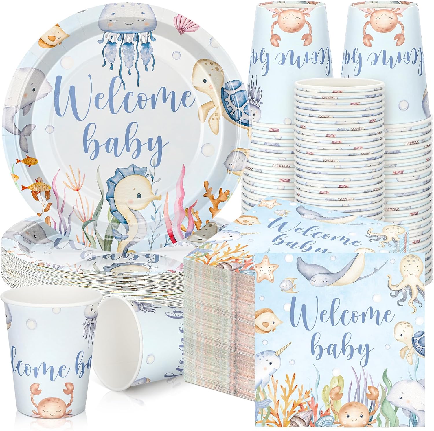 Under the Sea Baby Shower Tableware Set for 50 Guests