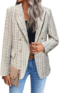 Women's Tweed Plaid Blazer Jacket - Warm Fully Lined Elegance