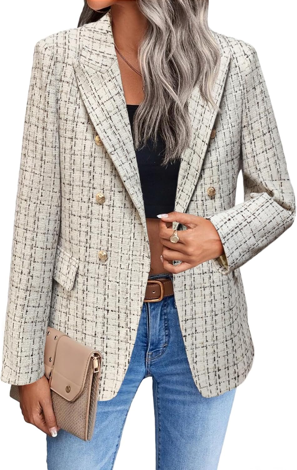 Mina Self 2025 Winter Women's Tweed Plaid Blazer Jacket Review