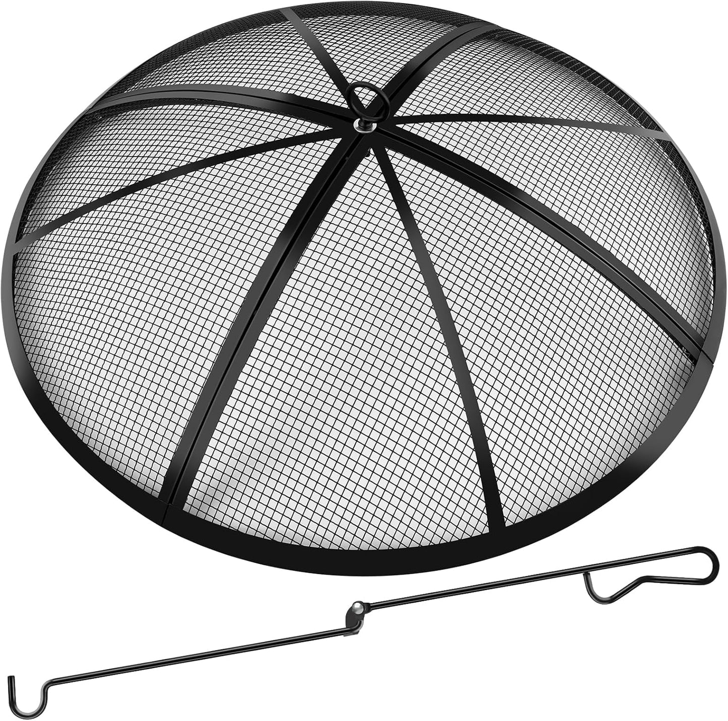 27 Inch Round Fire Pit Spark Screen with Handle and Poker