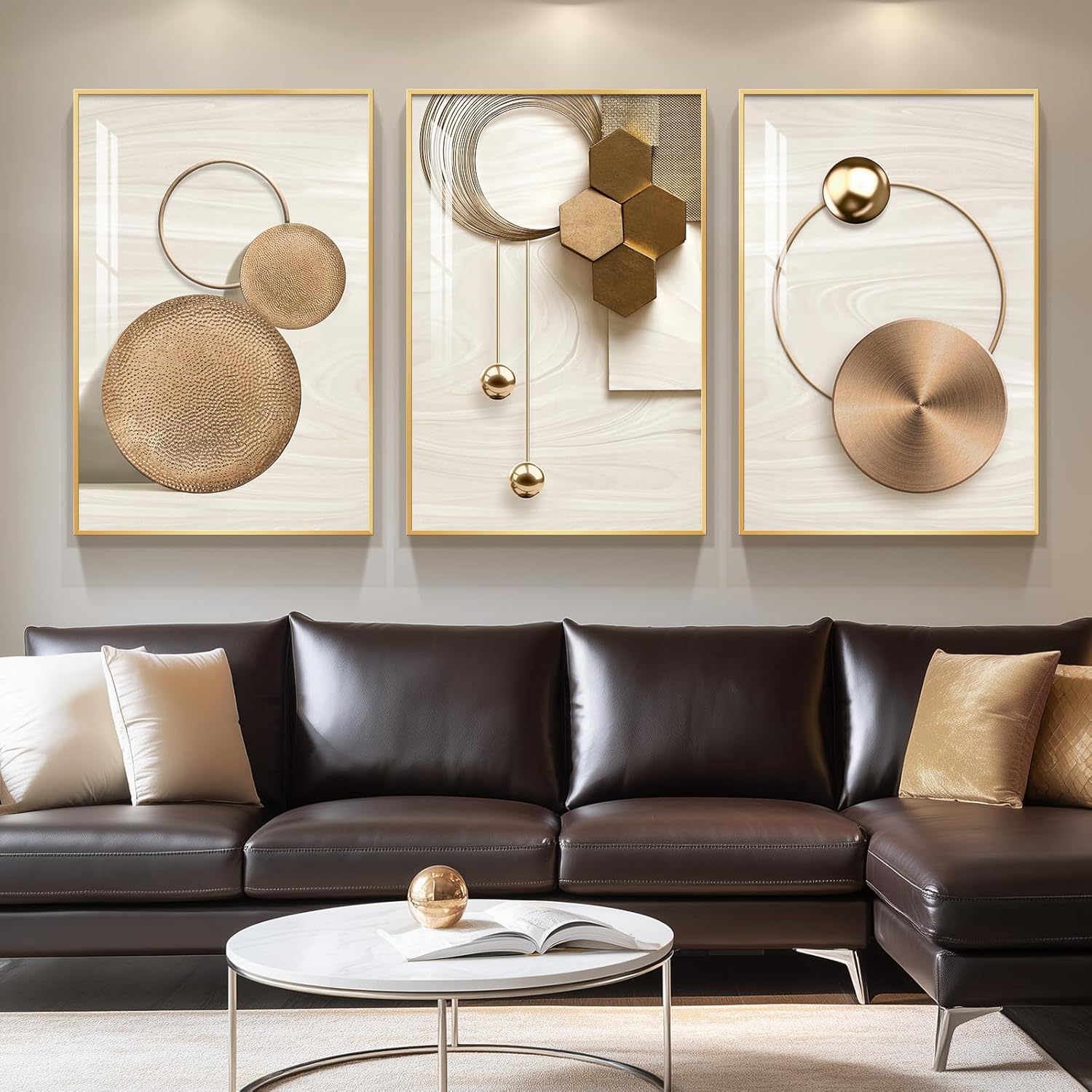 Large Framed Modern Luxury Gold Wall Art for Living Room Decor