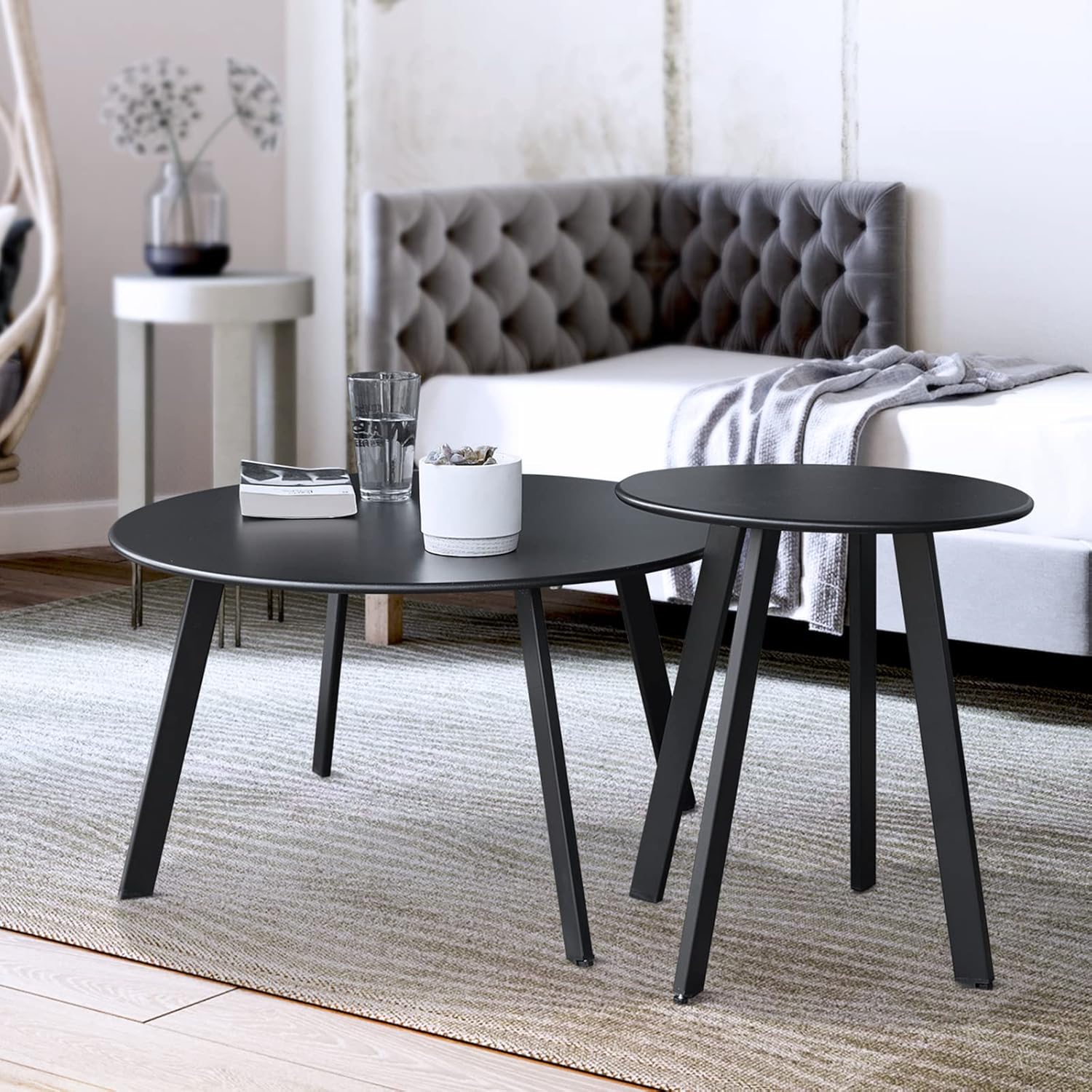 Patio Outdoor Coffee Table Set of 2 - Modern Round Tables