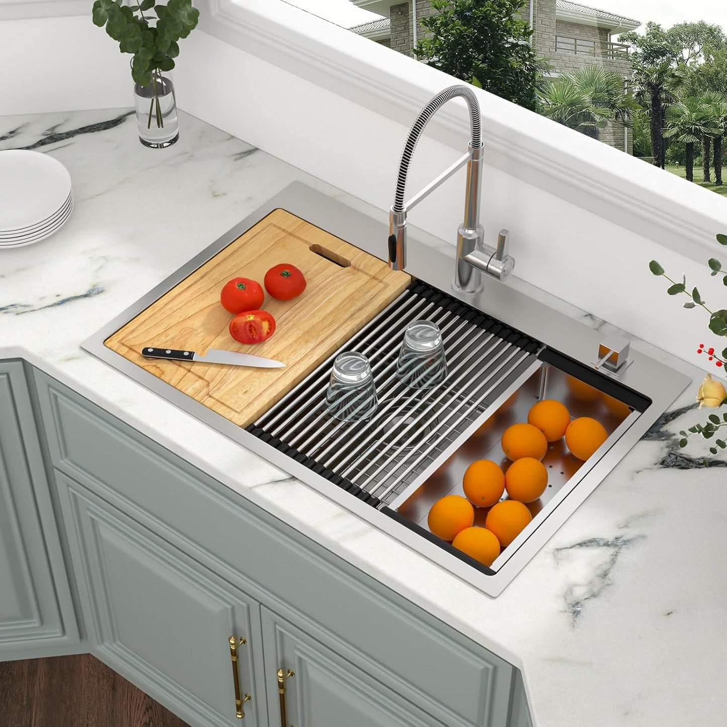 33 Drop In Kitchen Sink Workstation - Premium Stainless Steel