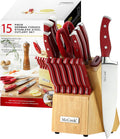 McCook Stainless Steel Kitchen Knife Set with Built-In Sharpener - Red