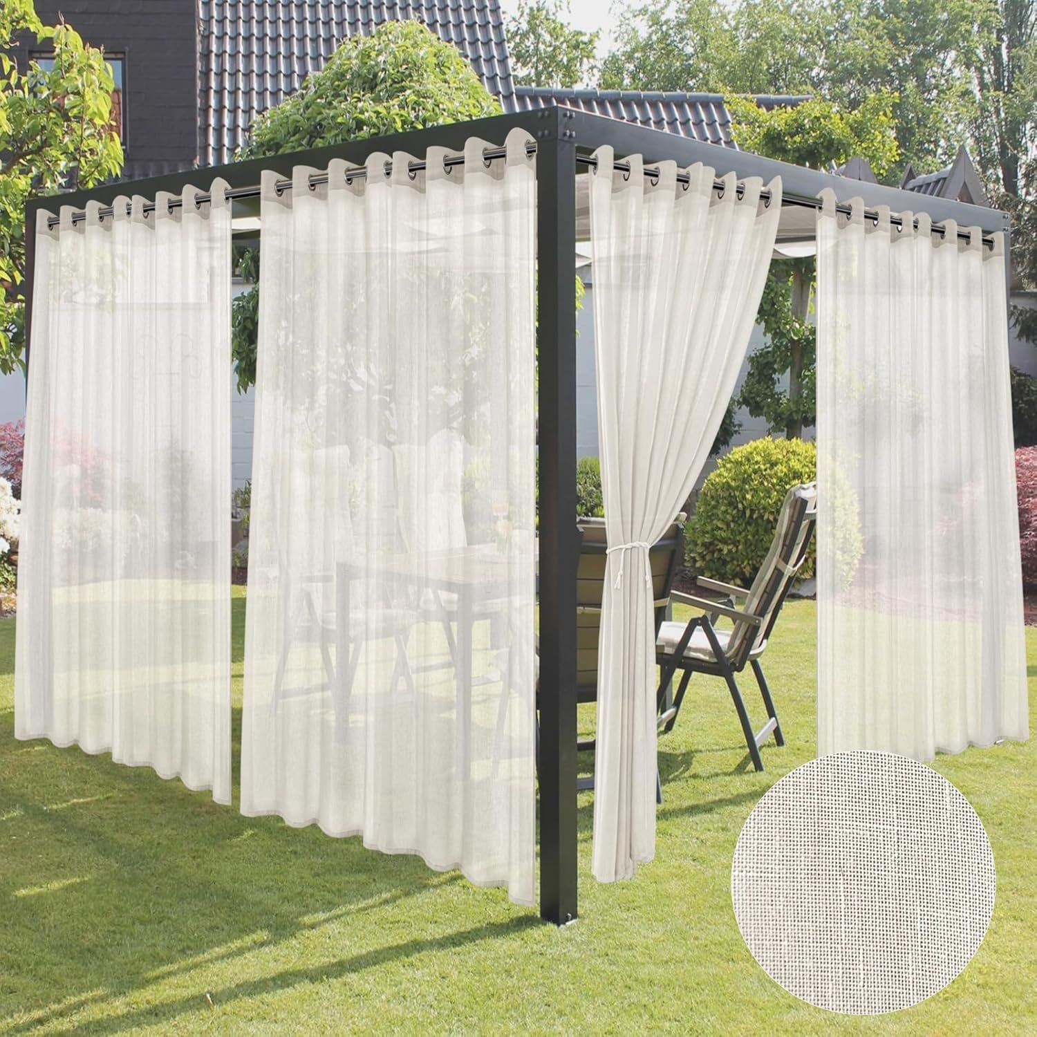 Outdoor Sheer Curtains for Patio Waterproof - 4 Panels Ivory