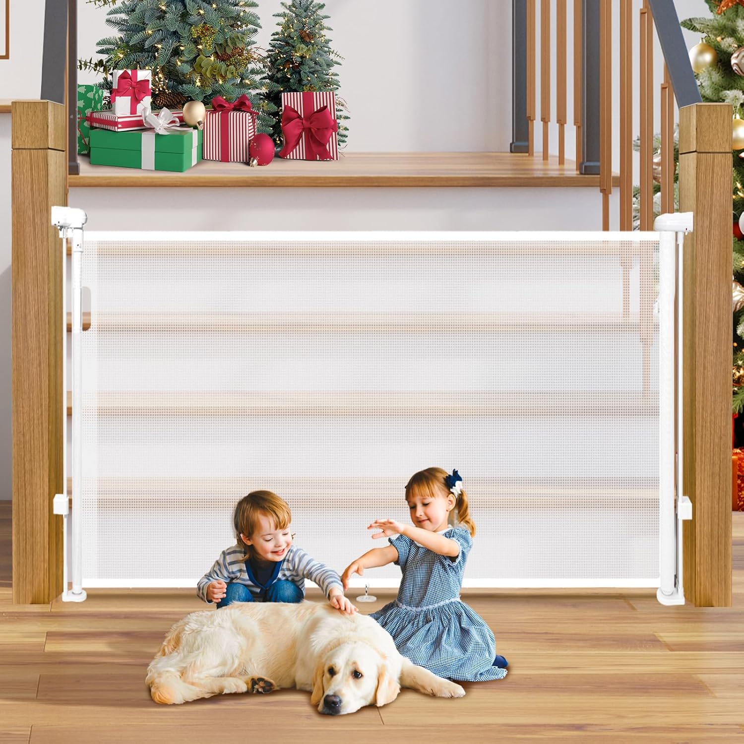 Retractable Baby Gates for Stairs - 55in Wide Mesh Safety Gate