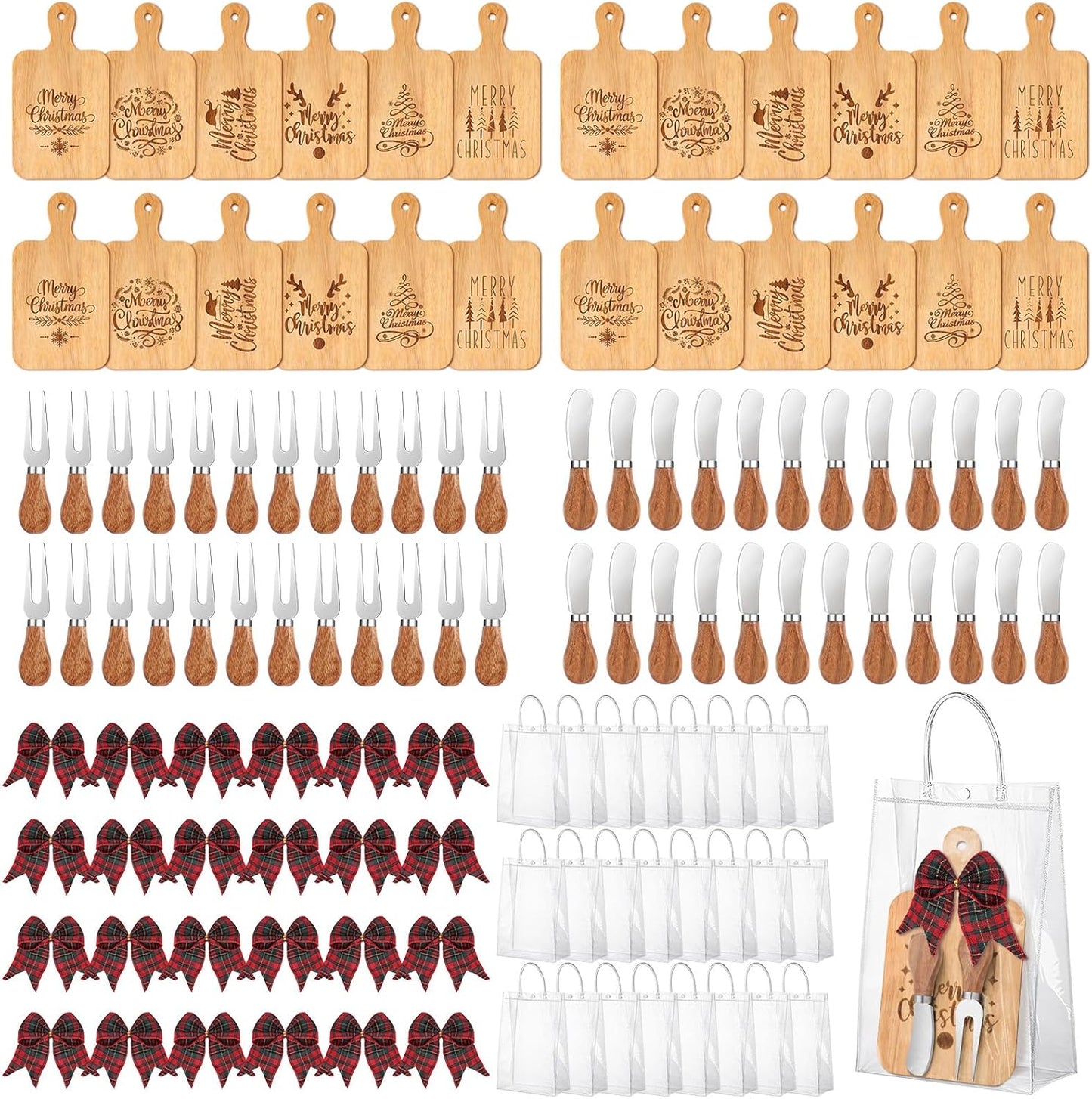 24 Set Merry Christmas Wood Cutting Board Kitchen Gift Set