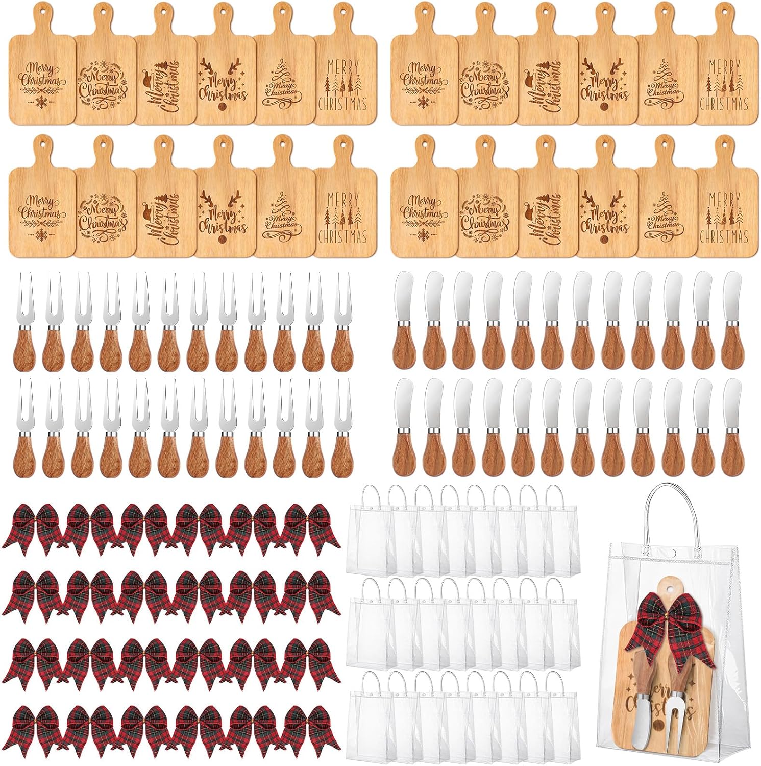 24 Set Merry Christmas Wood Cutting Board Kitchen Gift Set