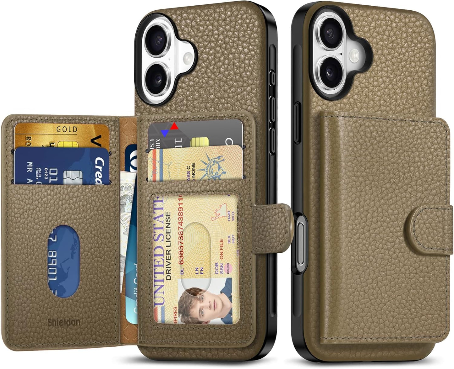 SHIELDON Wallet Case for iPhone 16 Plus - Genuine Leather RFID