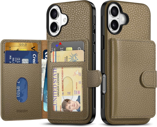 SHIELDON Wallet Case for iPhone 16 Plus - Genuine Leather RFID