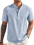 Men's Linen Henley Shirt Short Sleeve Casual Summer Beach