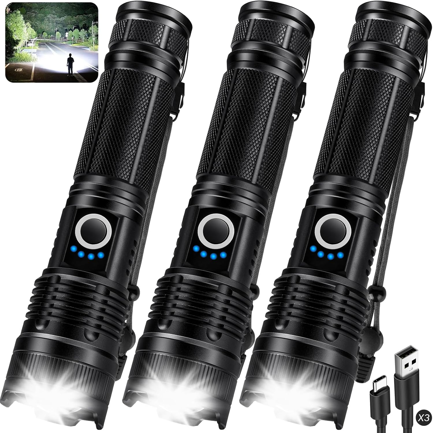 KINGCAESAR 3 Pack Flashlights - Super Bright Rechargeable LED