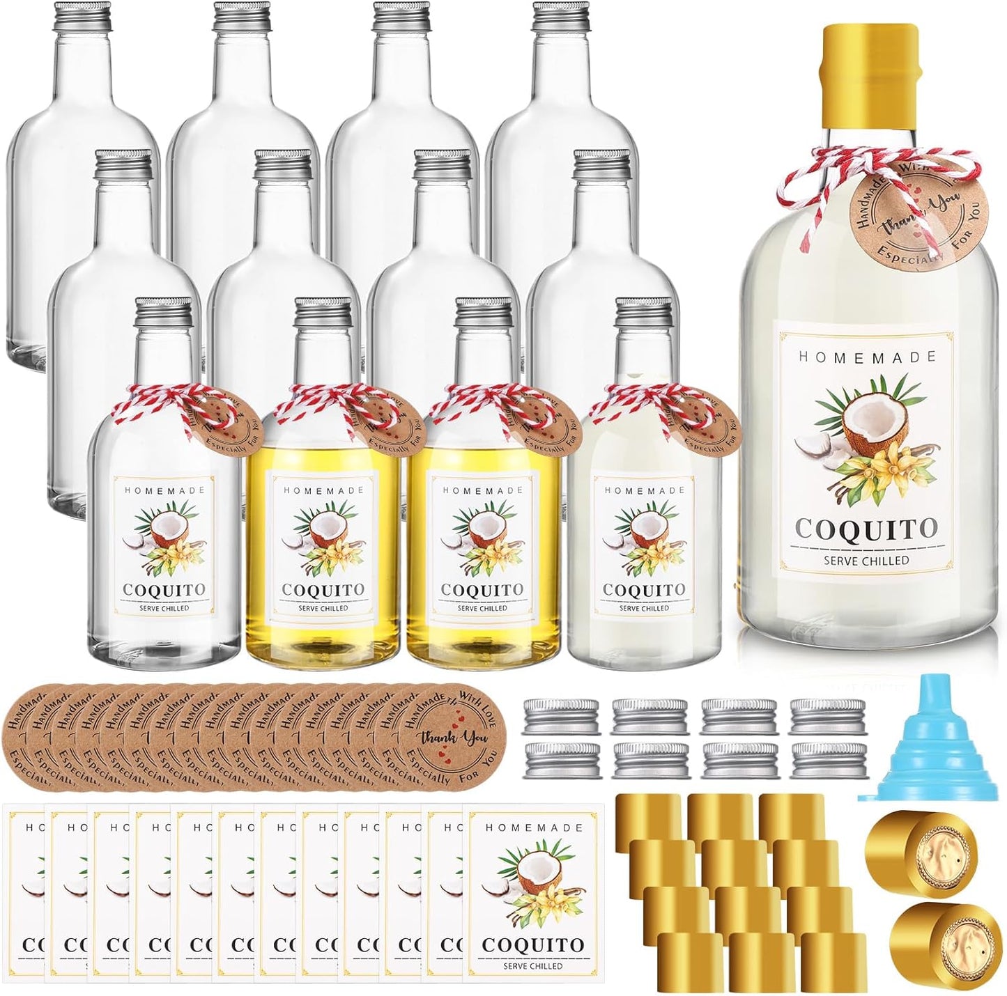 Baderke 12 Set Christmas Plastic Coquito Bottles for Parties