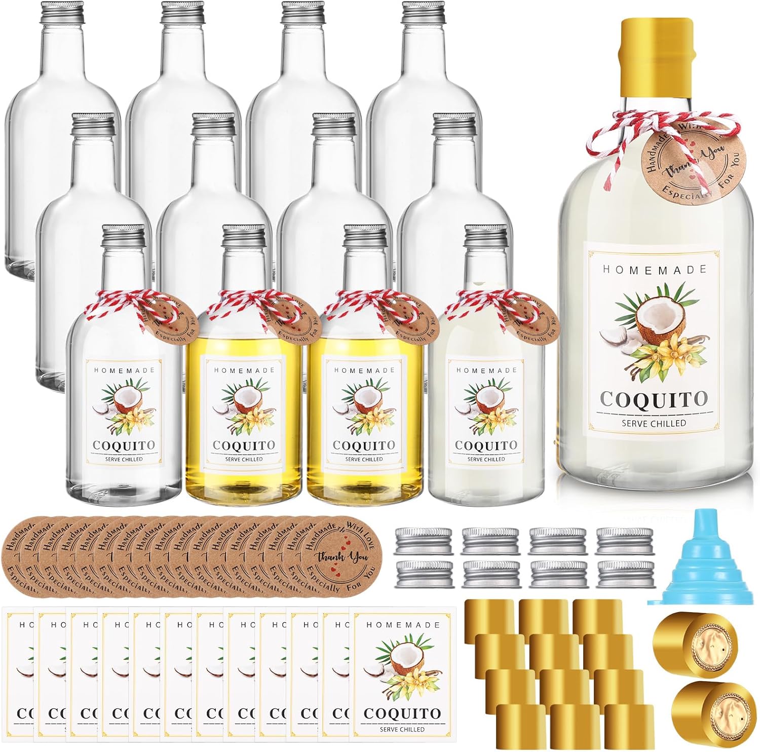 Baderke 12 Set Christmas Plastic Coquito Bottles for Parties
