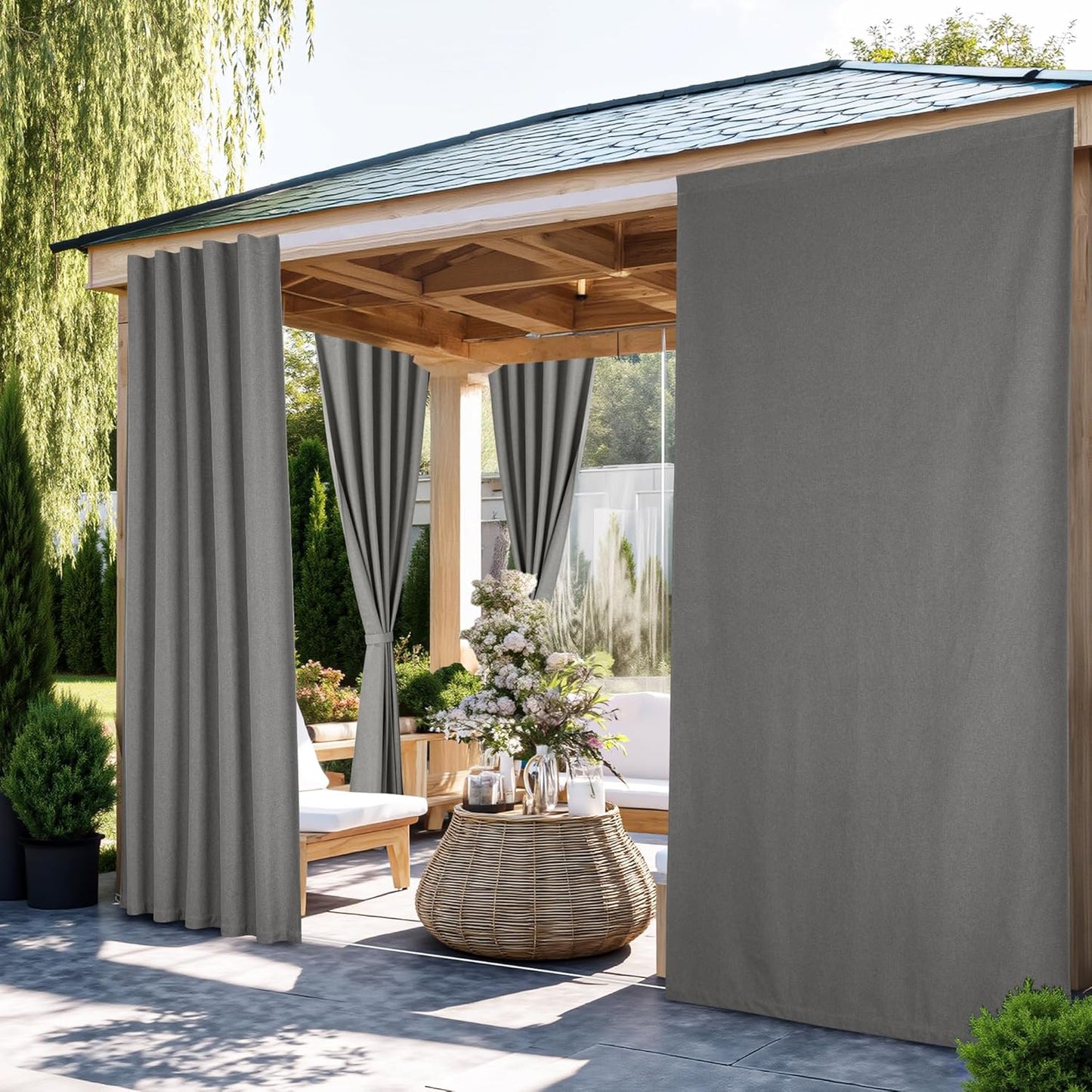 NICETOWN 100% Blackout Outdoor Curtains for Patio and Gazebo