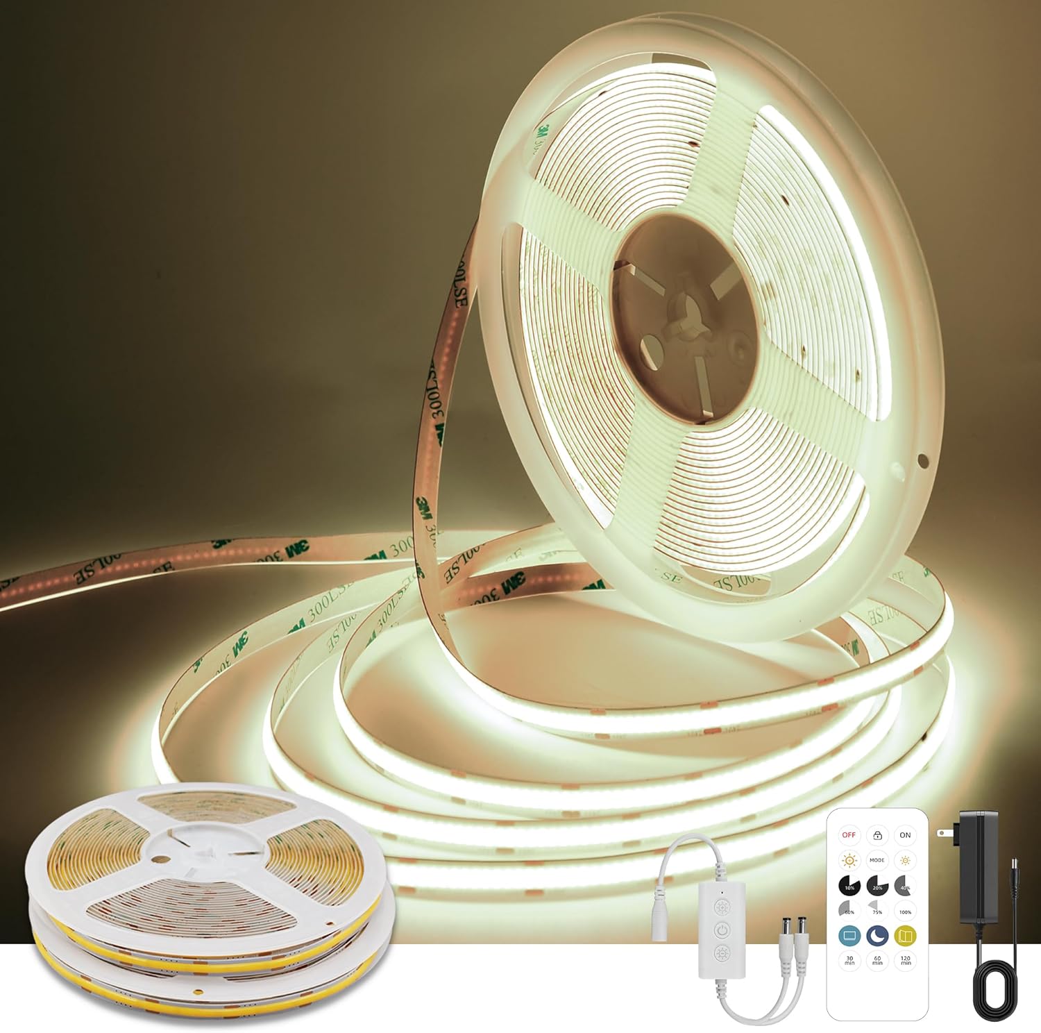 COB LED Strip Lights Natural White 4000K Dimmable 65FT Kit