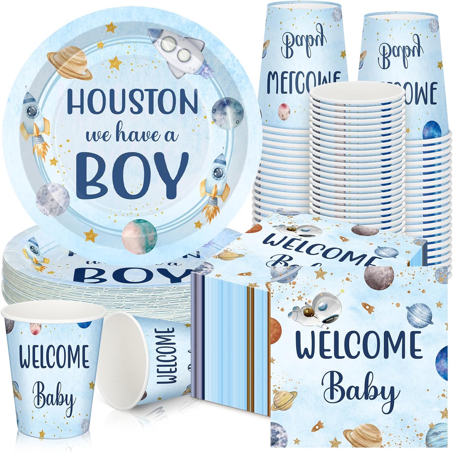 Outer Space Baby Shower Party Supplies Set for 50 Guests