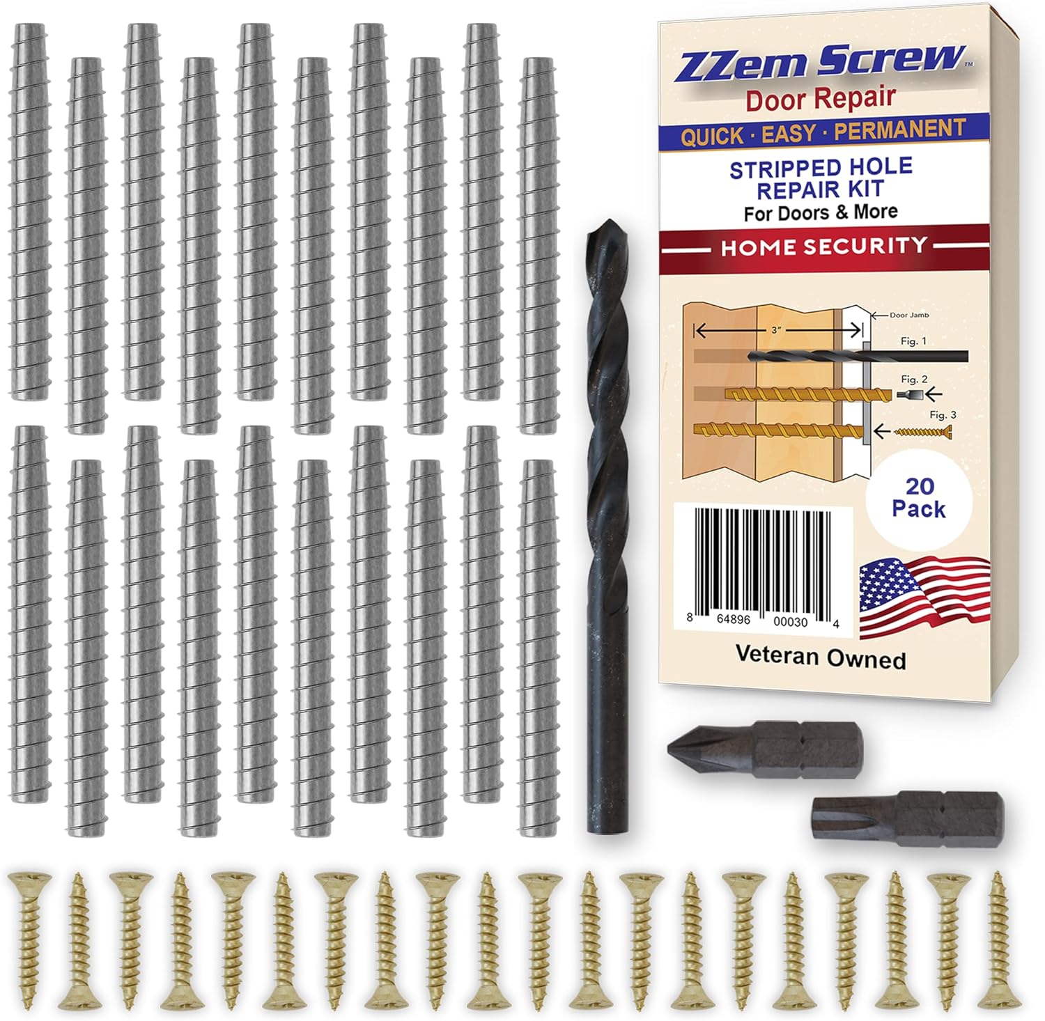 20-PK Steel Screws for Permanent Door Hinge Repair Kit