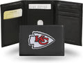 Black Leather NFL Tri-fold Wallet Slim 3.25 x 4.25 in - Team Logo