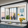 84x40 Black Framed LED Bathroom Mirror with Lights and Anti-Fog