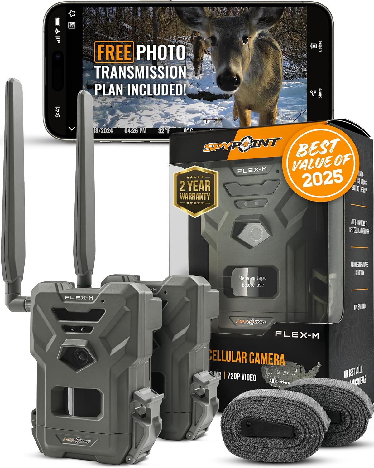 SPYPOINT Flex-M Twin Pack Trail Cameras - GPS, Night Vision, LTE, 28MP Photos