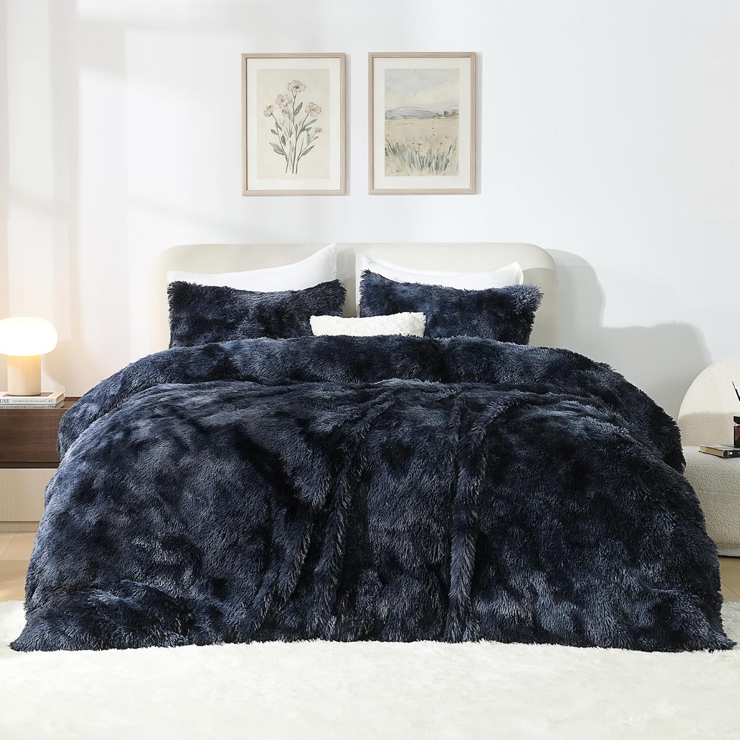 Litanika Tie-Dyed Black Blue Fluffy Comforter King Size Set