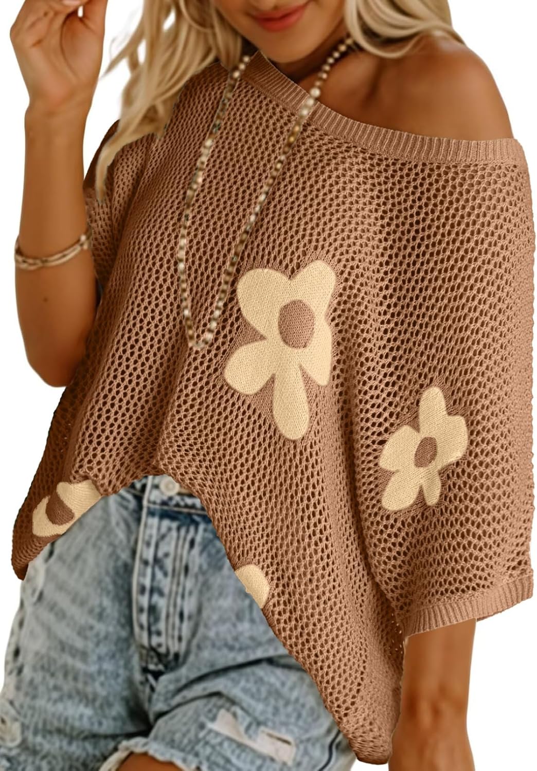 Dokotoo Womens Floral Fashion Summer Tops Crochet Sweaters