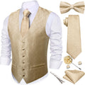 Mens Suit Vest Tie Bowtie Set 7PCS - Formal Silk Paisley Waistcoat